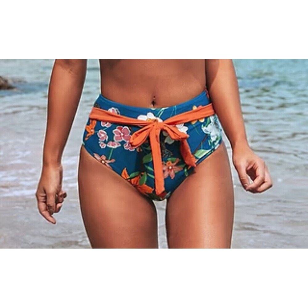 cupshe floral twist orange‎ and blue bikini bottom